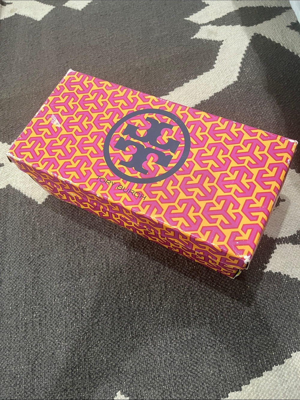 Tory Burch Pink and Yellow Logo Shoe Box Storage Box